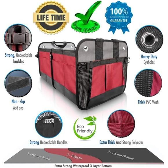 Car Trunk Organizer - Durable Storage SUV Cargo Organizer Adjustable, Bordeaux - Picture 2 of 6